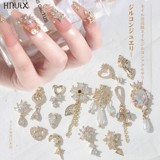 Pieces 3D Metal Nail art Jewelry Japanese Nail Decorations Top Quality Crystal Manicure Zircon Diamond Charms Pendants